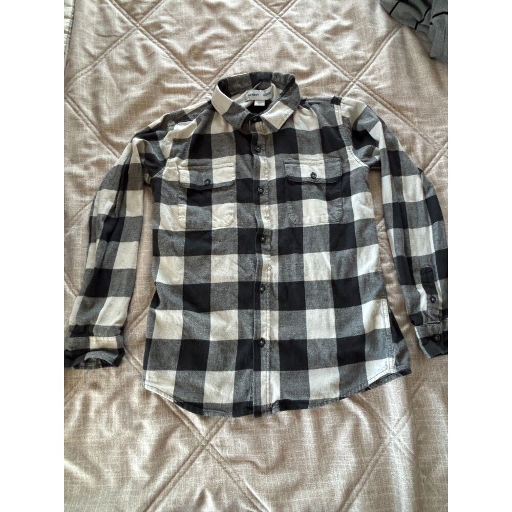 Old Navy: Plaid Flannel Shirt Black/White Youth Boys XL 14-16
